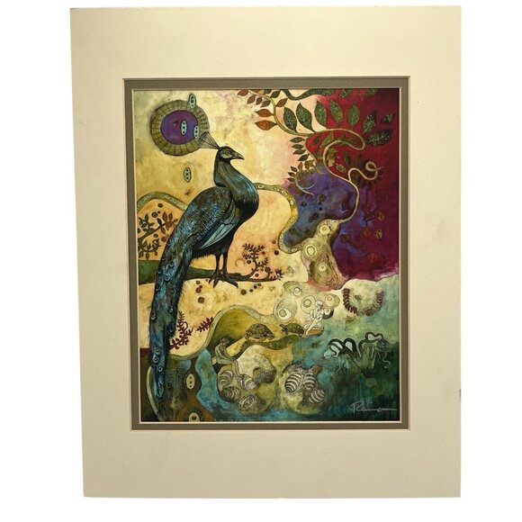 Raina Gentry Artist Signed Peacock Art Print Entitled Shangri La Birds Nature - Picture 1 of 16
